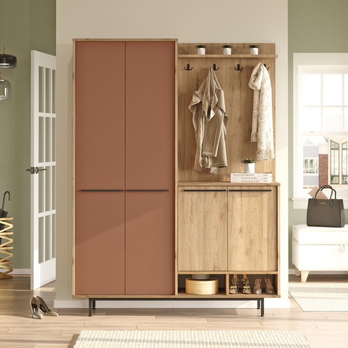 Hanah Home Soporte para Recibidor OS1-SK Roble y Rojo Teja
